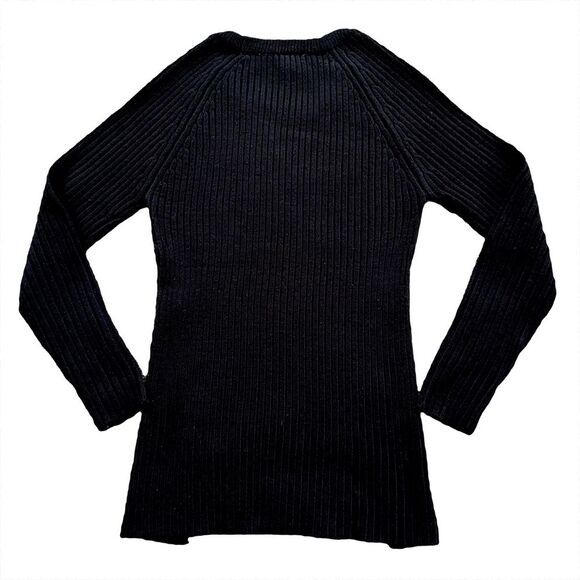 The Slope Hi-Lo Waffle Knit Long Sleeve Sweater Black Silver Zippers - Picture 2 of 10